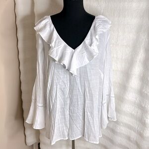 Unique Spectrum Women’s long sleeves White ruffle Casual blouse Size 3X